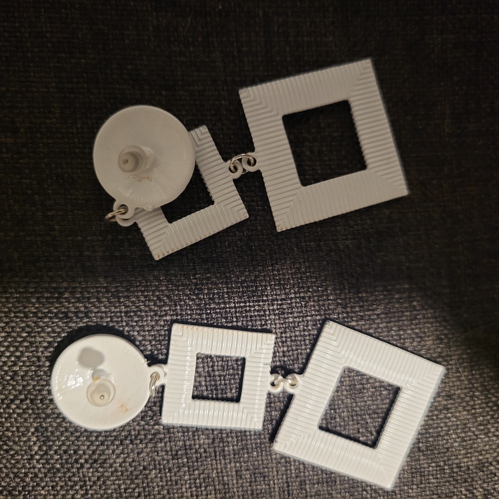 White Geometric Square Drop Earrings - Women Jewelry Earrings